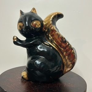 Vintage ceramic black & gold squirrel planter